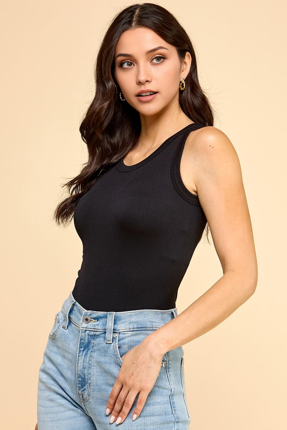 Ribbed Scoop Neck Bodysuit | Sleeveless Tank Top Bodysuit with Snap Closure | LYSSIStudio Basics