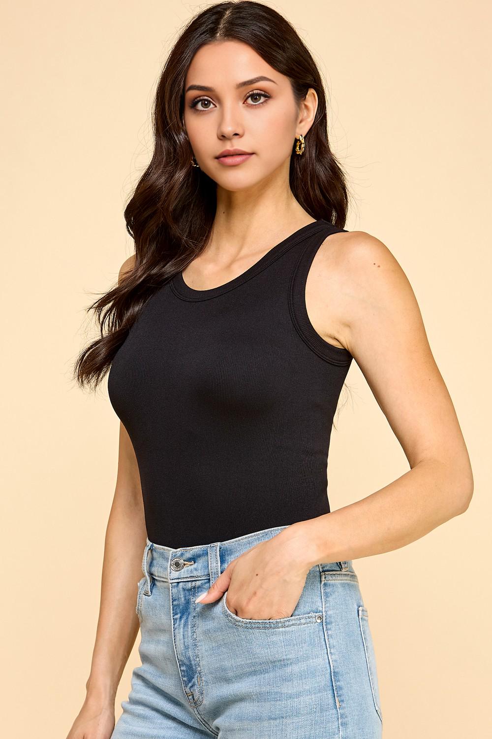 Ribbed Scoop Neck Bodysuit | Sleeveless Tank Top Bodysuit with Snap Closure | LYSSIStudio Basics