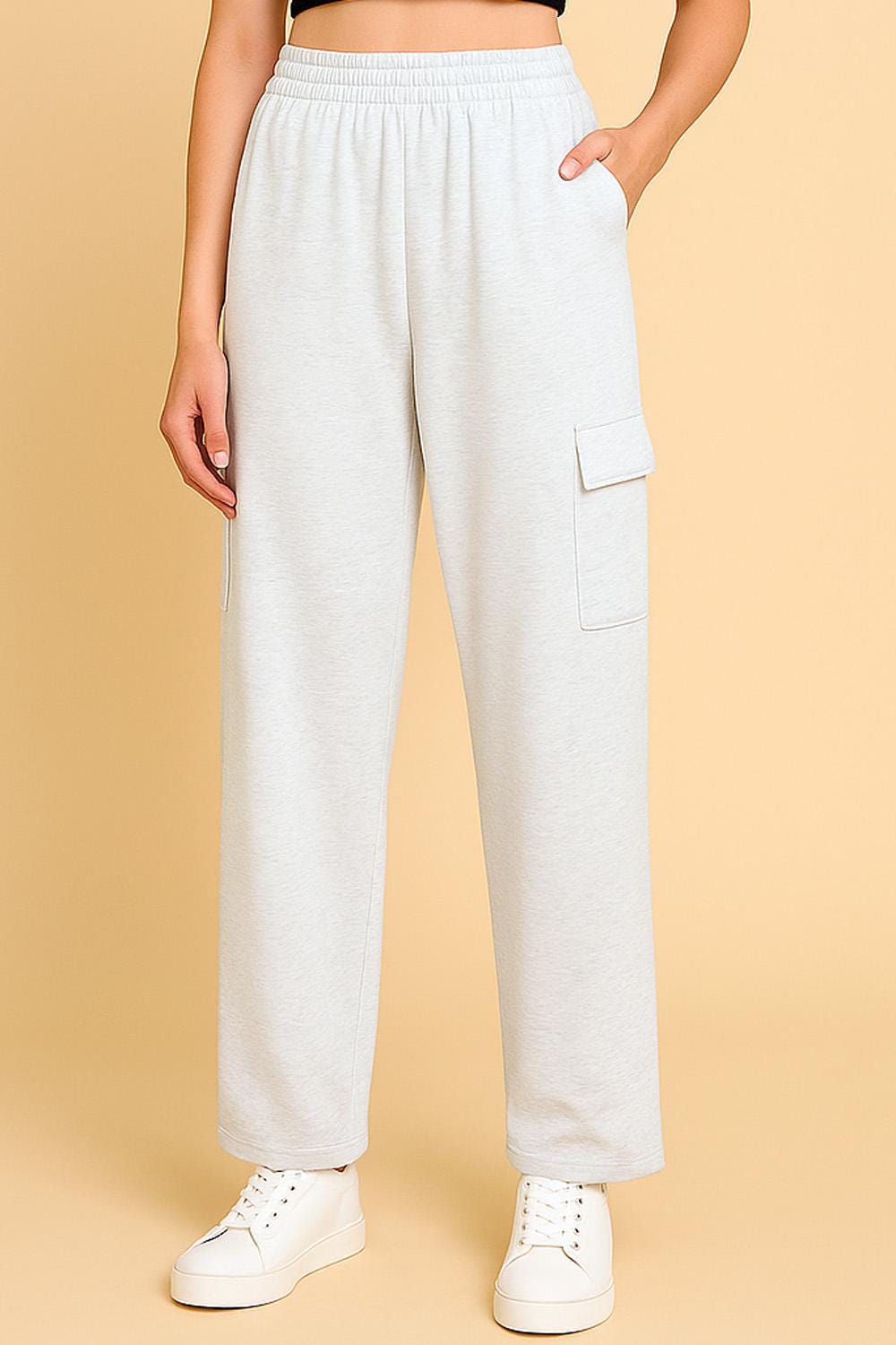 Wide Leg Scuba Knit Cargo Sweatpants: Relaxed Fit Lounge Streetwear - TS113