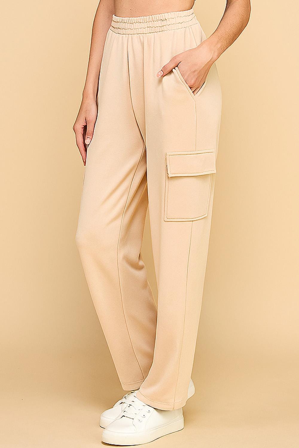 Wide Leg Scuba Knit Cargo Sweatpants: Relaxed Fit Lounge Streetwear - TS113