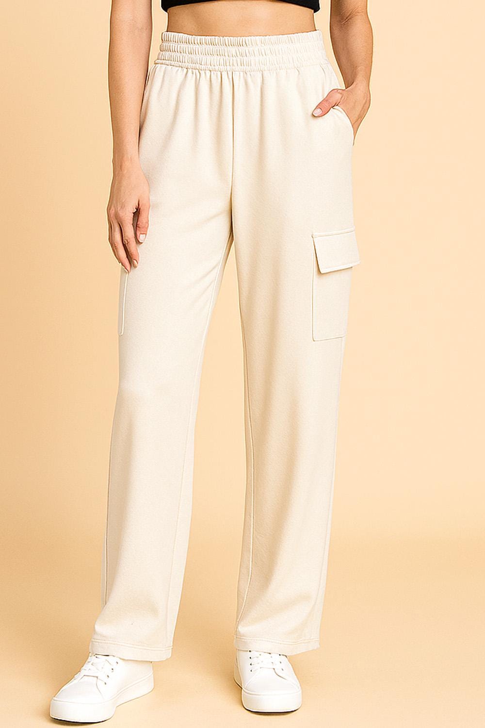 Wide Leg Scuba Knit Cargo Sweatpants: Relaxed Fit Lounge Streetwear - TS113