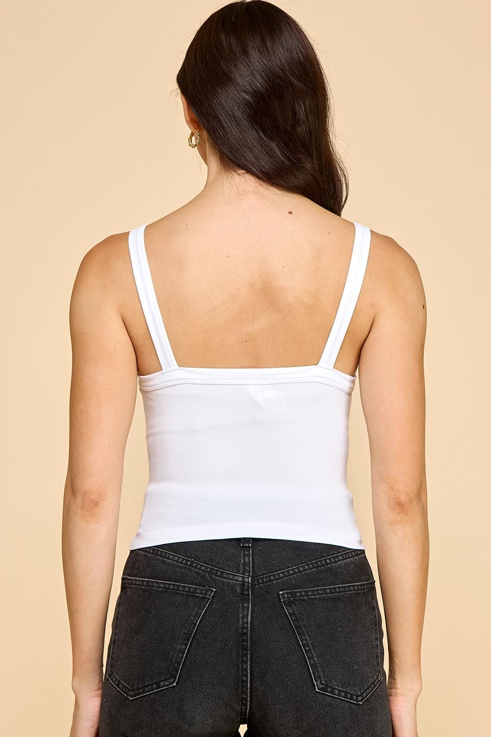 Y2K Rhinestone Tank Top: Ribbed Cami - Black & White - QU37