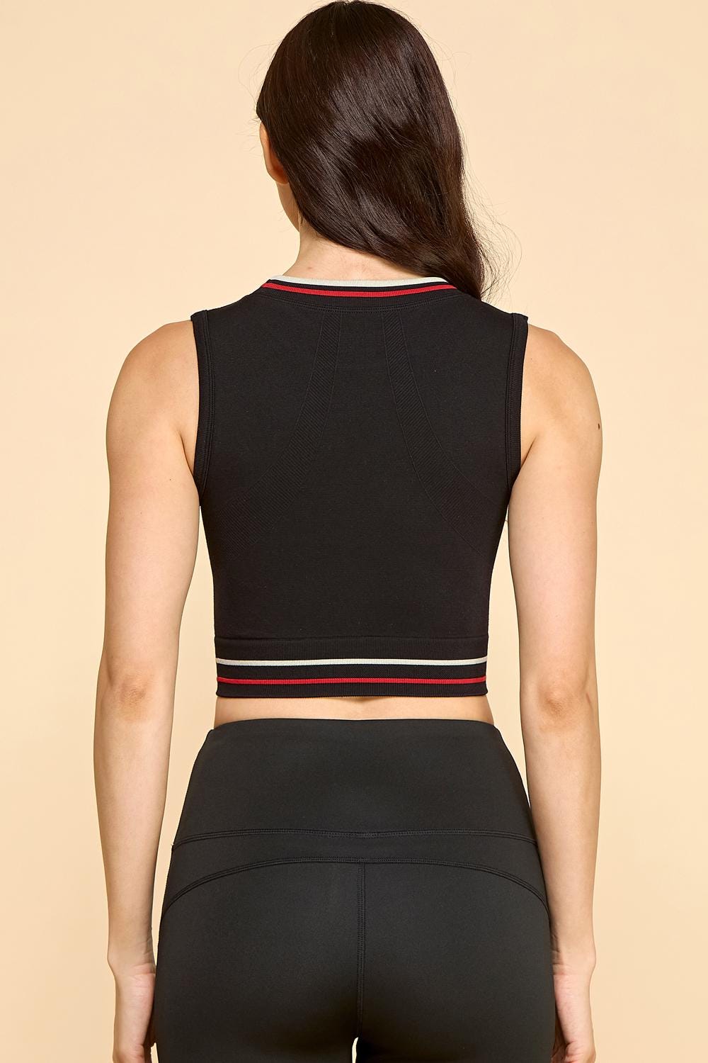 Sporty Crop Tank Top Women | Ribbed Contrast Stripe Sleeveless | Black White Fitted Streetwear - (QU146)