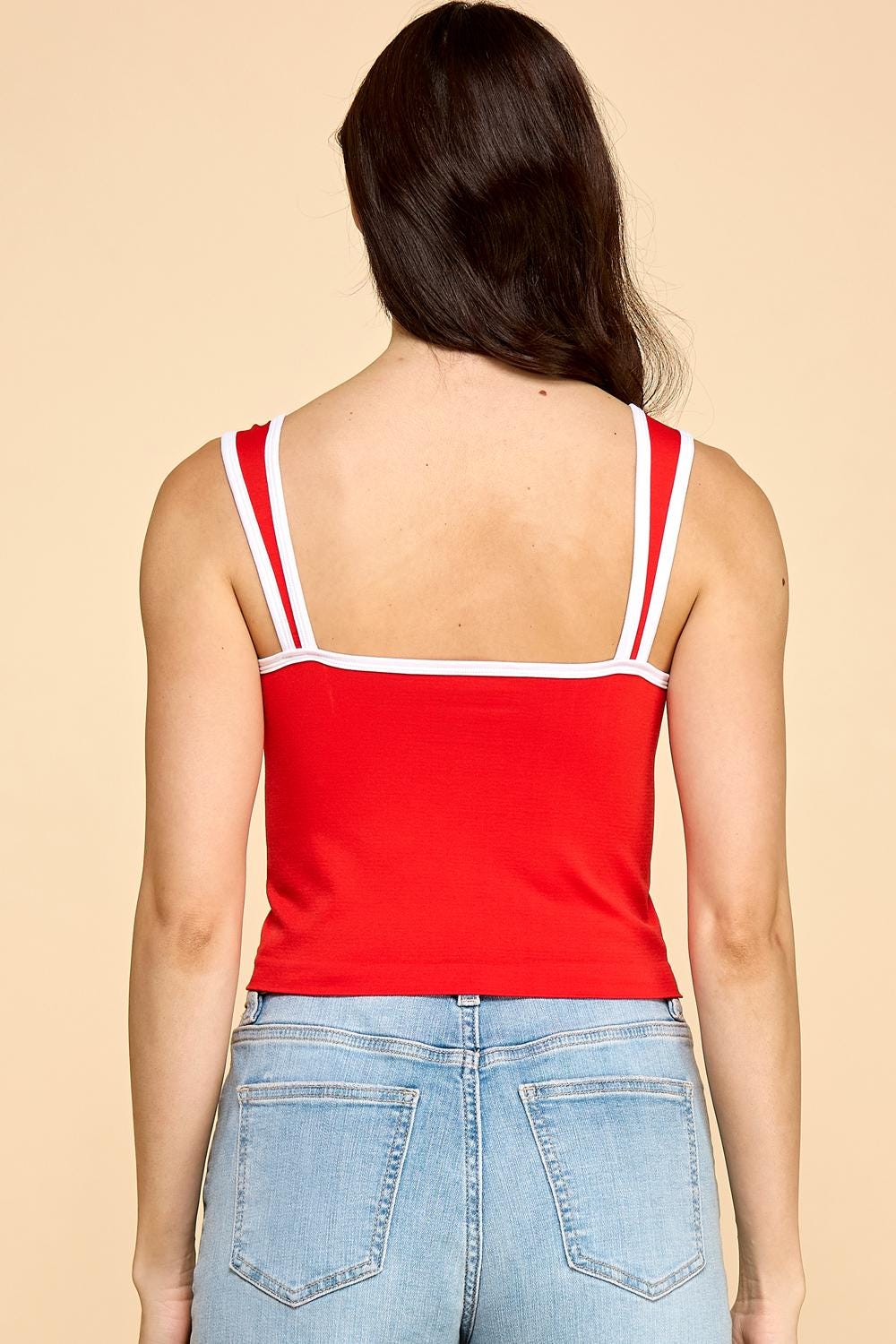 Sweetheart Crop Tank Top: Fitted Cami with Contrast Trim - QU47
