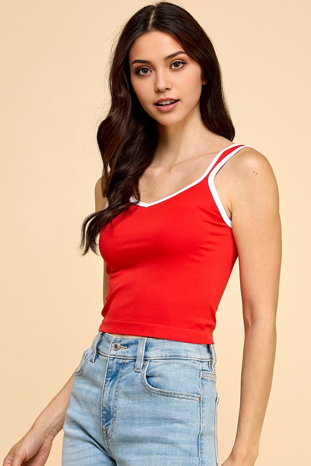 Sweetheart Crop Tank Top: Fitted Cami with Contrast Trim - QU47