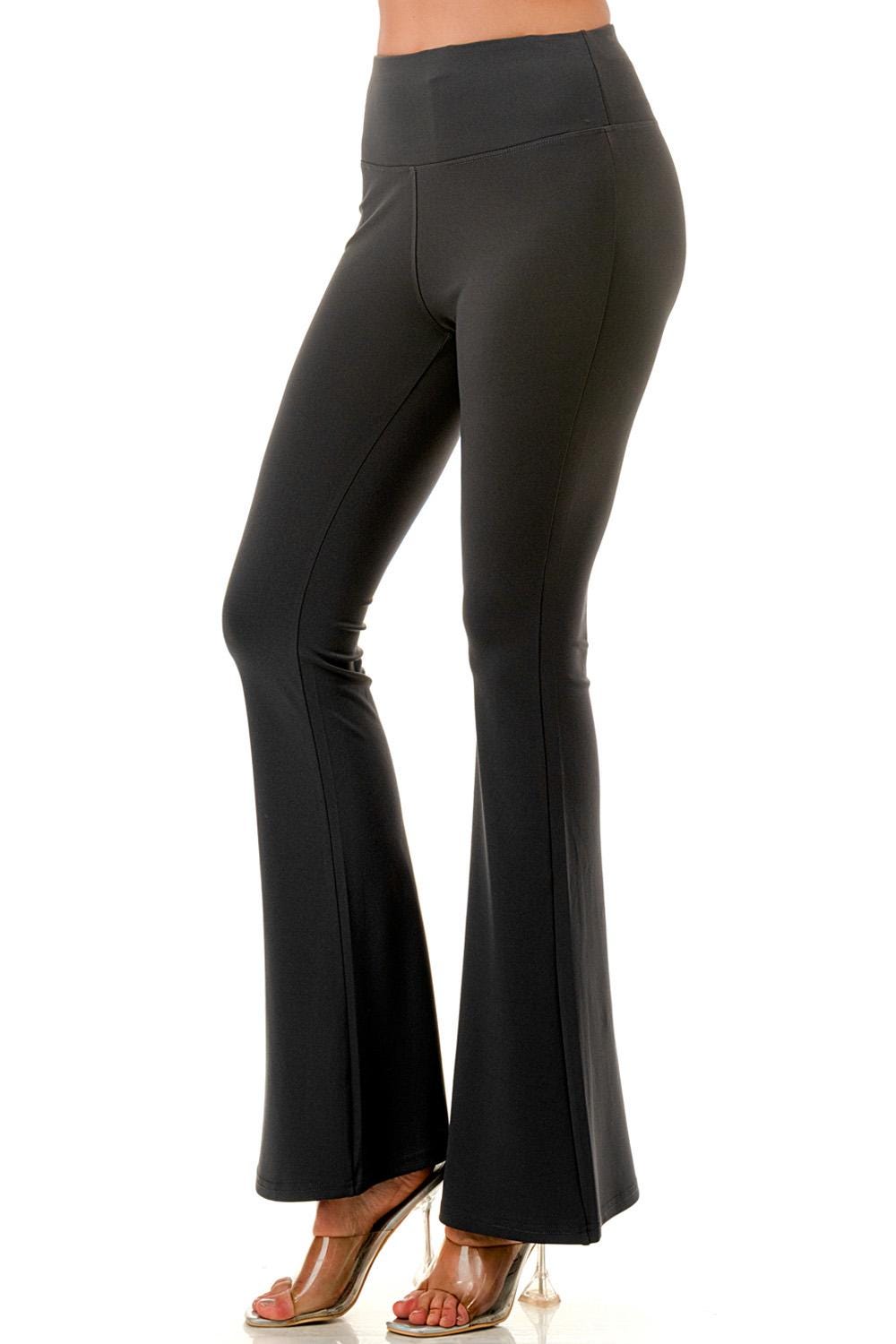 Flare Yoga Pants: High Waist Bell Bottom Leggings with Hidden Pocket - Charcoal - MH38