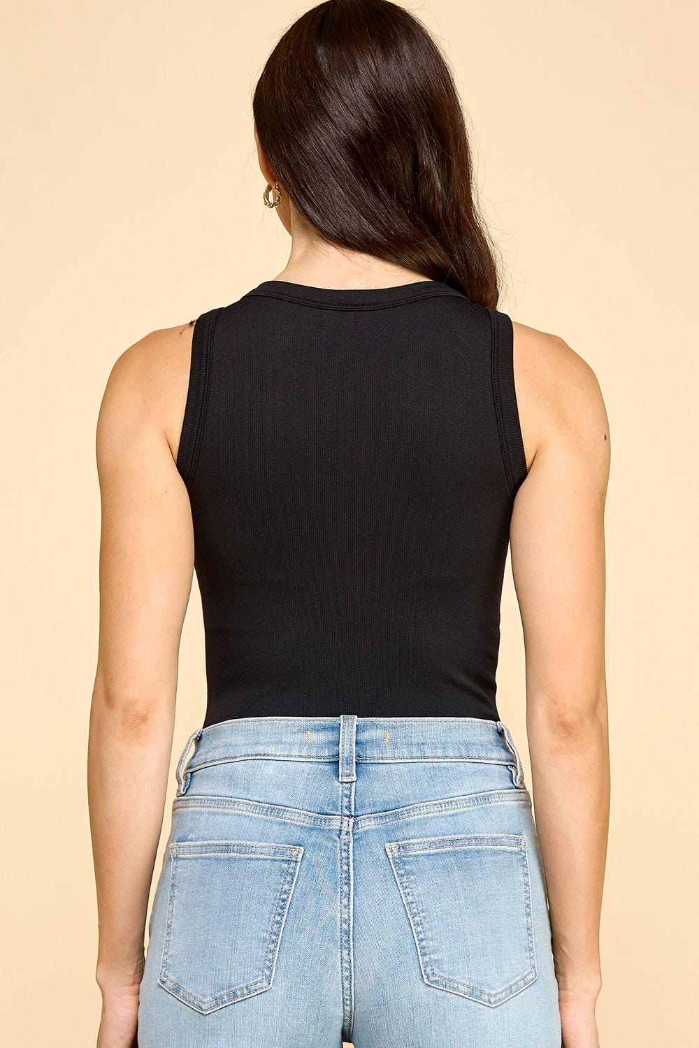 Ribbed Scoop Neck Bodysuit | Sleeveless Tank Top Bodysuit with Snap Closure | LYSSIStudio Basics