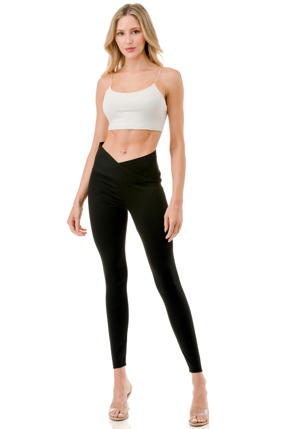 Crossover V-Waist Yoga Leggings: High-Waist Skinny Active Pants - MH34