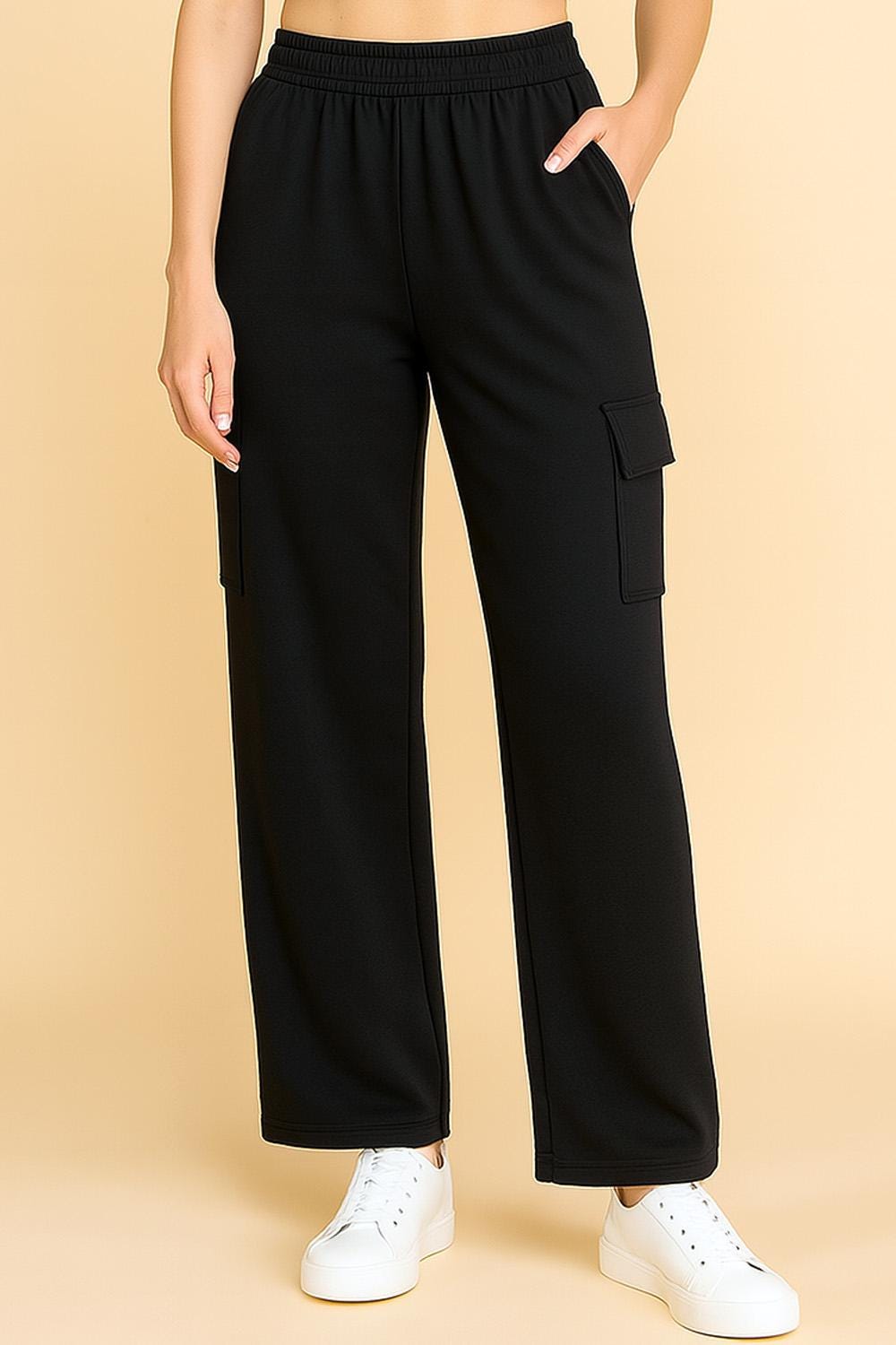 Wide Leg Scuba Knit Cargo Sweatpants: Relaxed Fit Lounge Streetwear - TS113