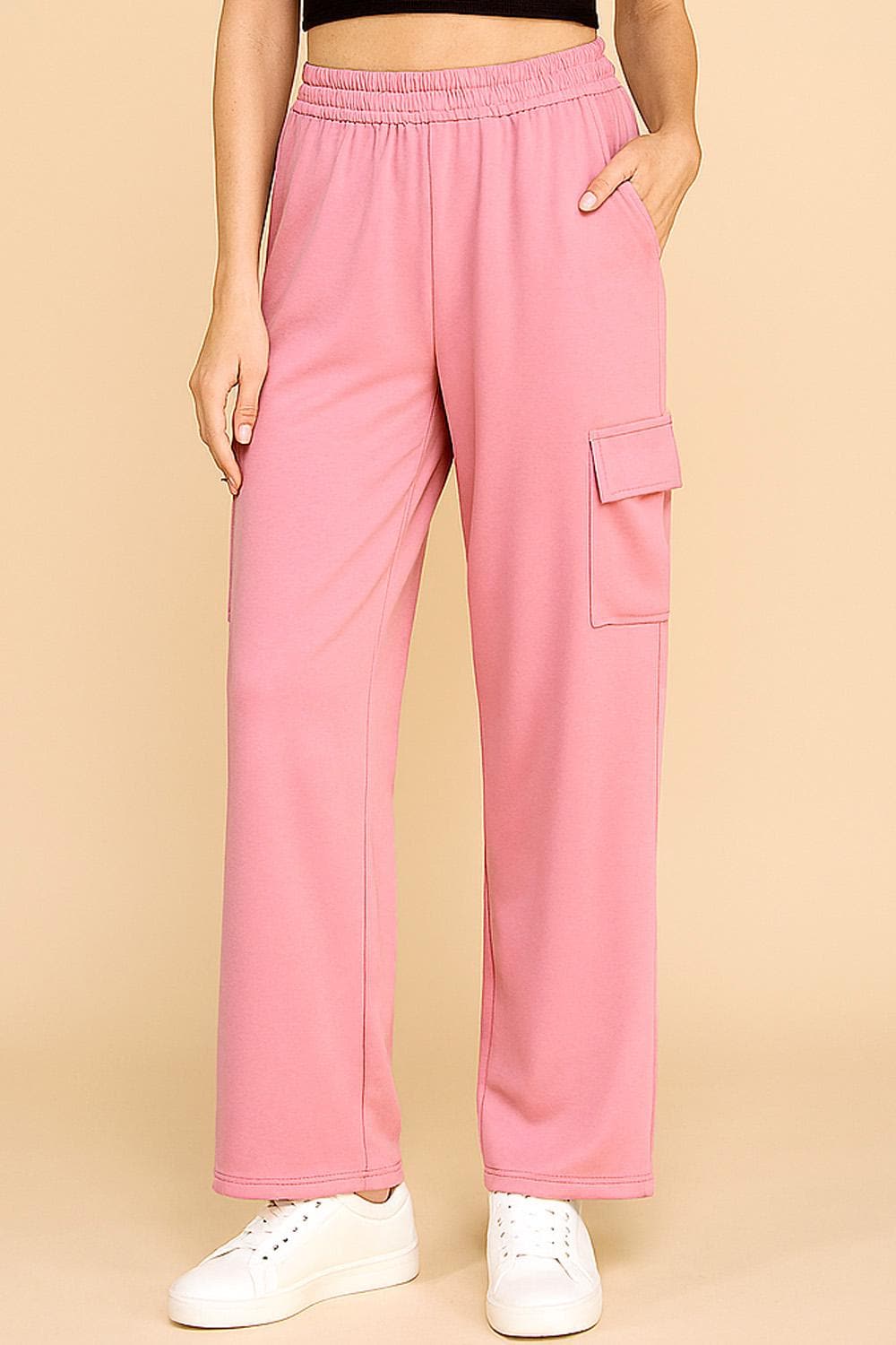 Wide Leg Scuba Knit Cargo Sweatpants: Relaxed Fit Lounge Streetwear - TS113