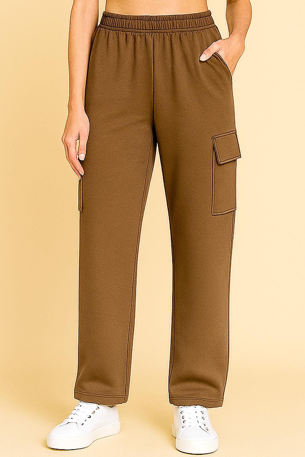 Wide Leg Scuba Knit Cargo Sweatpants: Relaxed Fit Lounge Streetwear - TS113