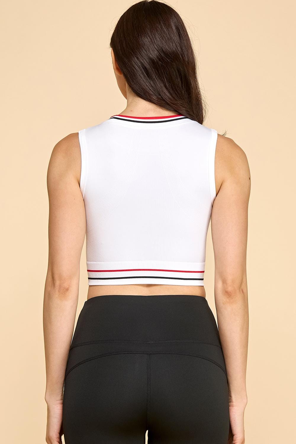 Sporty Crop Tank Top Women | Ribbed Contrast Stripe Sleeveless | Black White Fitted Streetwear - (QU146)