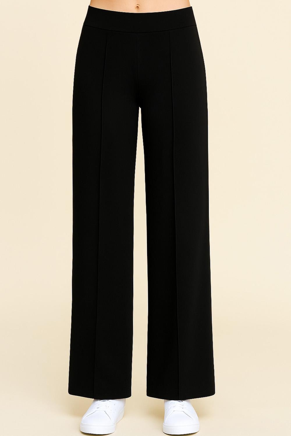 High Waist Pleated Stretch Trousers: Straight Leg Dress Pants - ZD44