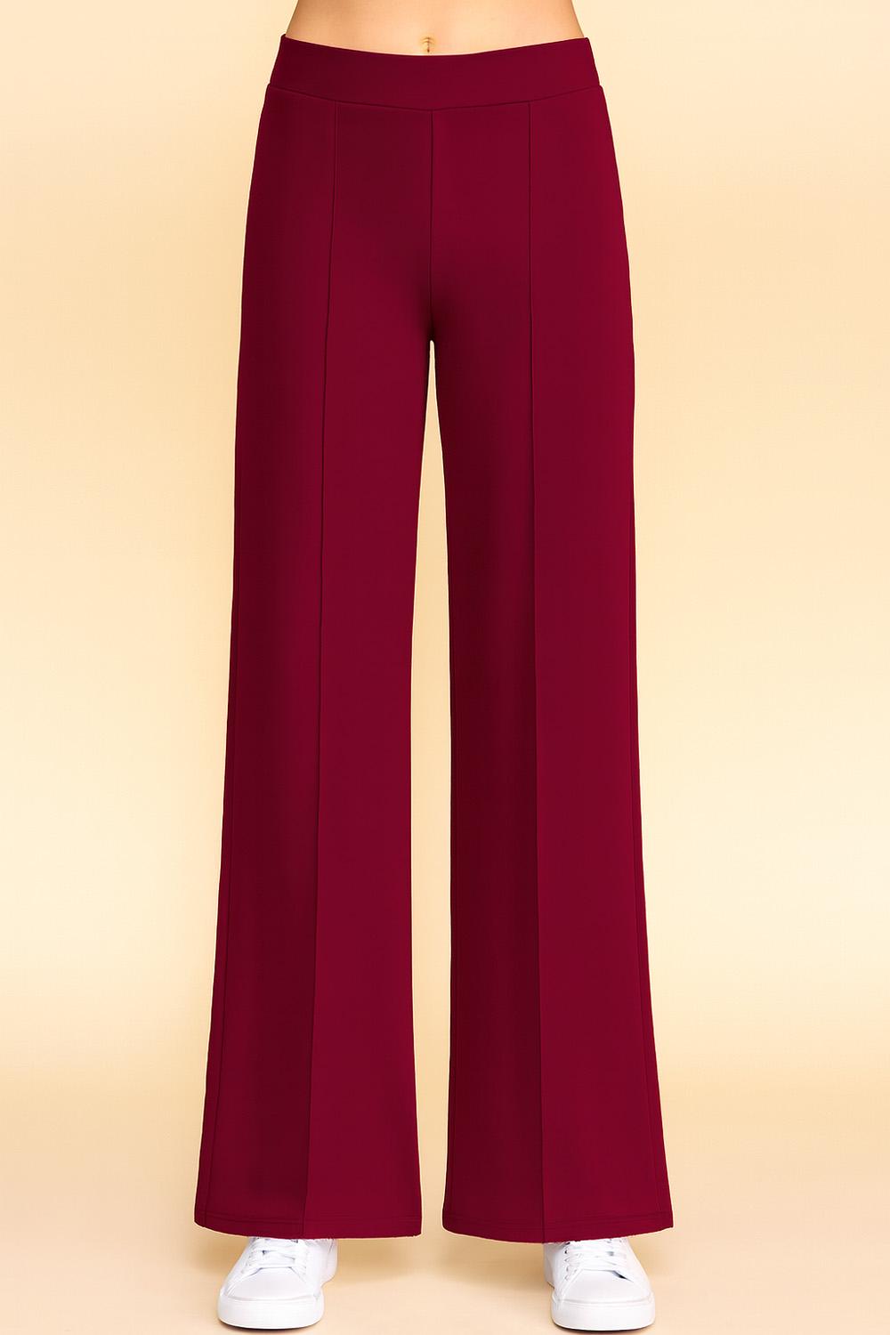 High Waist Pleated Stretch Trousers: Straight Leg Dress Pants - ZD44