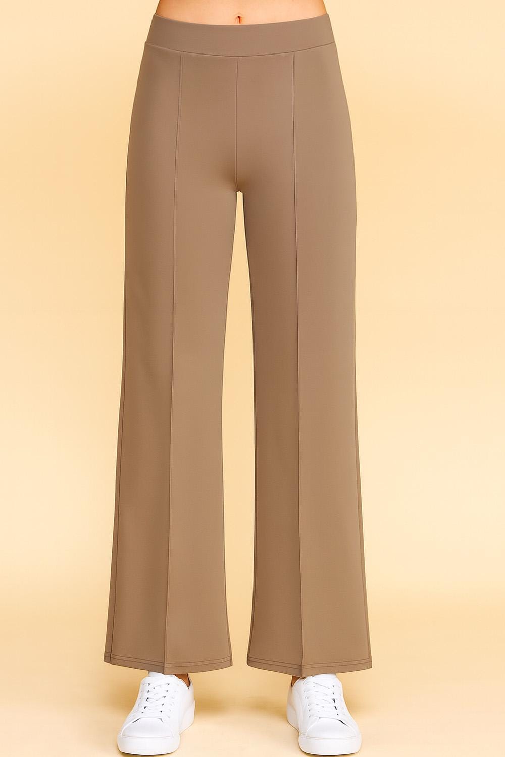 High Waist Pleated Stretch Trousers: Straight Leg Dress Pants - ZD44