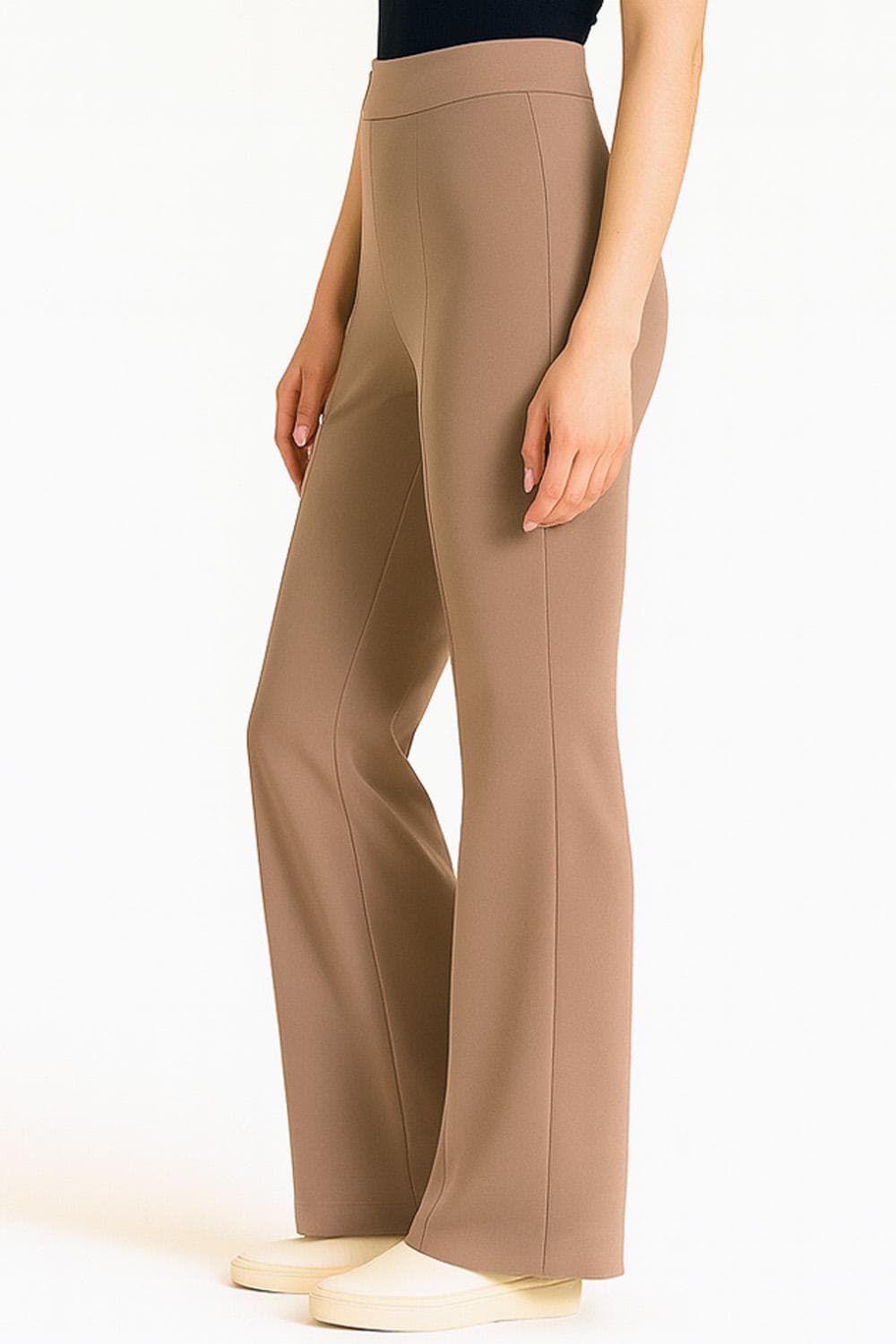 High Waist Pleated Stretch Trousers: Straight Leg Dress Pants - ZD44