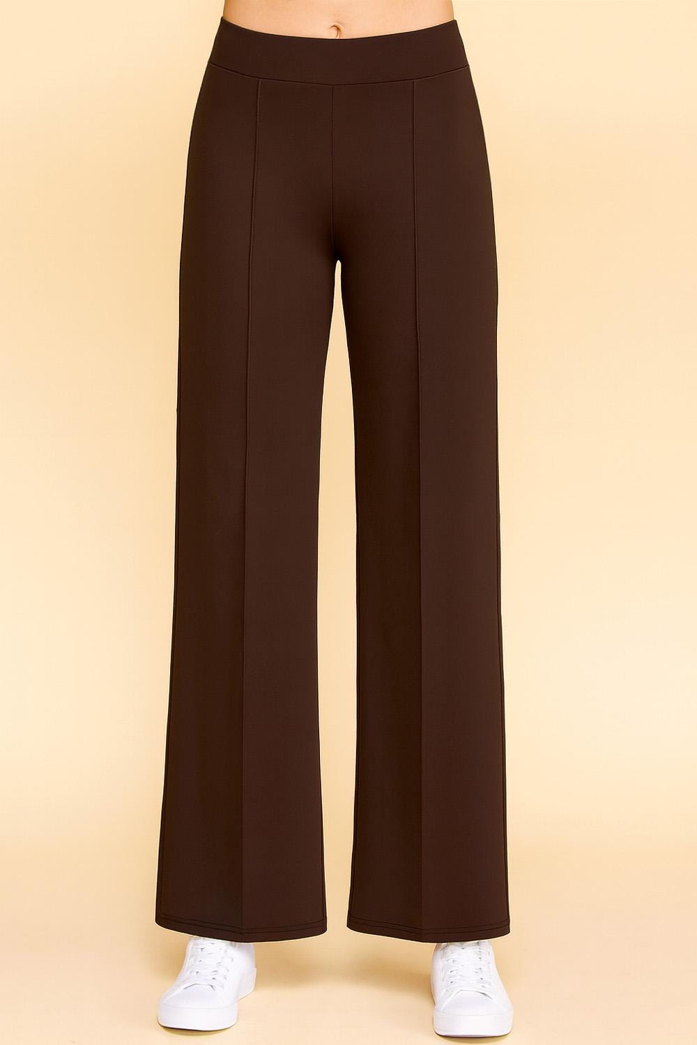 High Waist Pleated Stretch Trousers: Straight Leg Dress Pants - ZD44