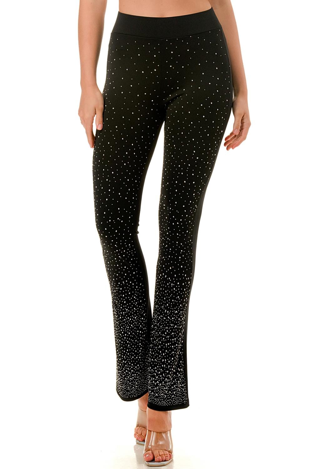 Rhinestone Flare Pants | High Waist Bell Bottom Yoga Pants | Sparkly Festival & Party Trousers – Z1537CT