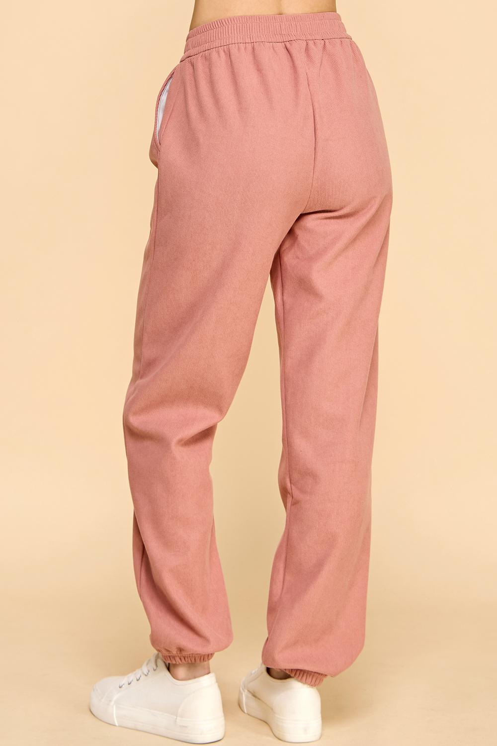 Corduroy Joggers: Fur Lined High Waist Lounge Pants - DG1614