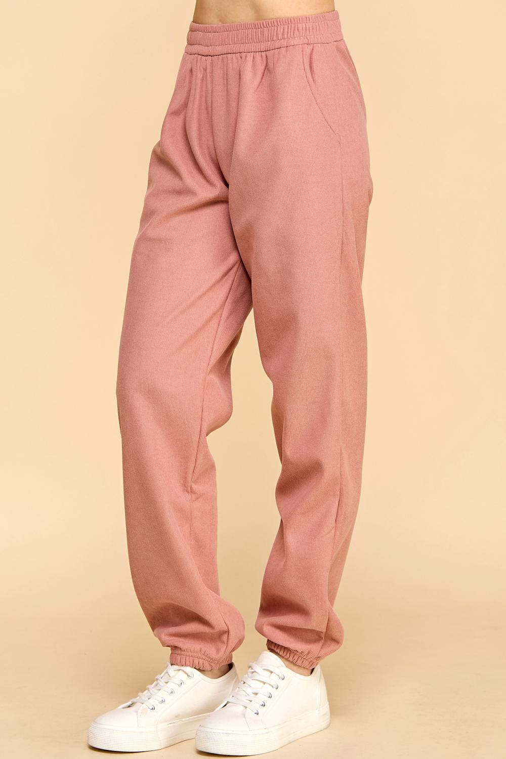 Corduroy Joggers: Fur Lined High Waist Lounge Pants - DG1614