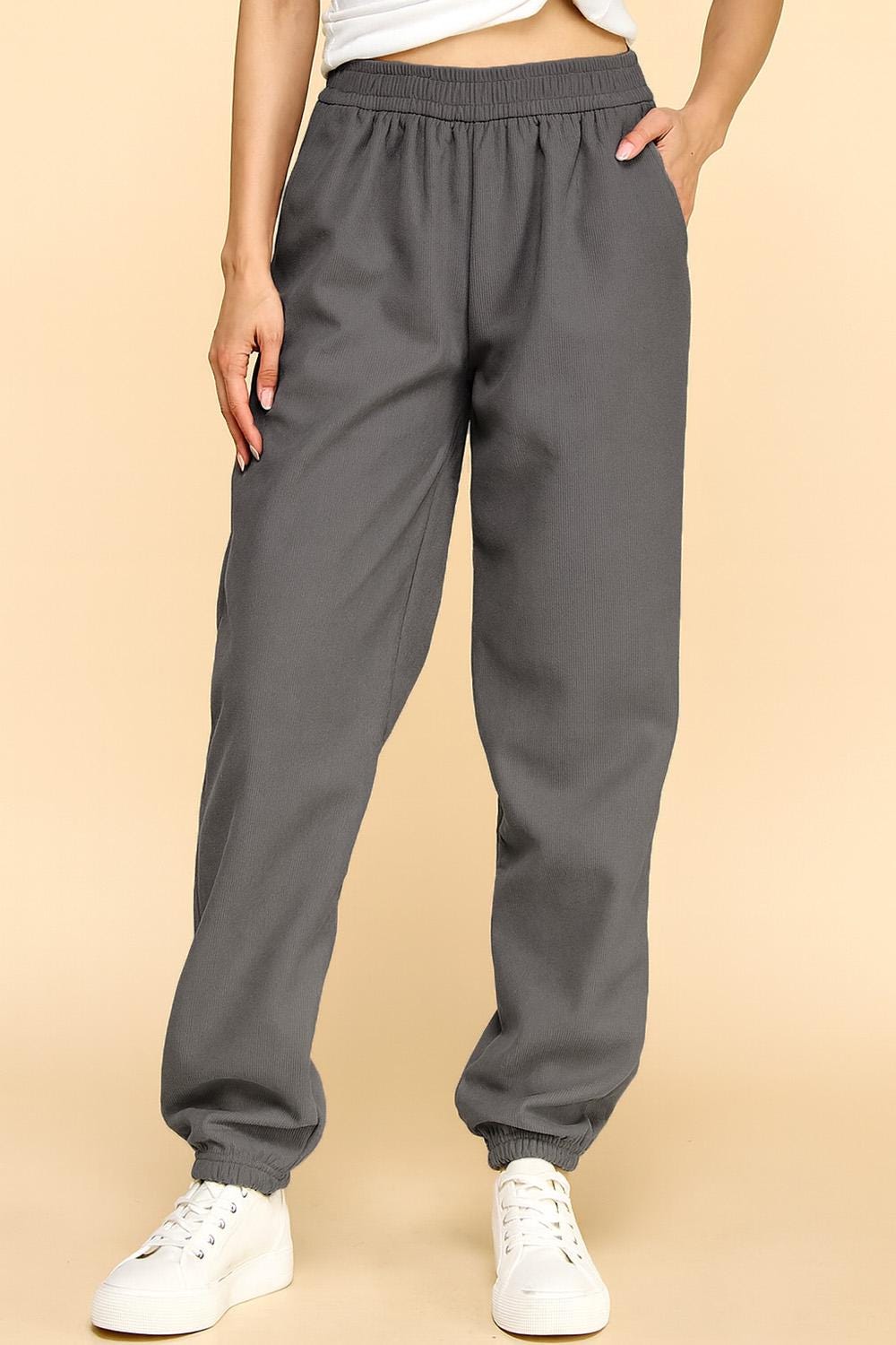 Corduroy Joggers: Fur Lined High Waist Lounge Pants - DG1614
