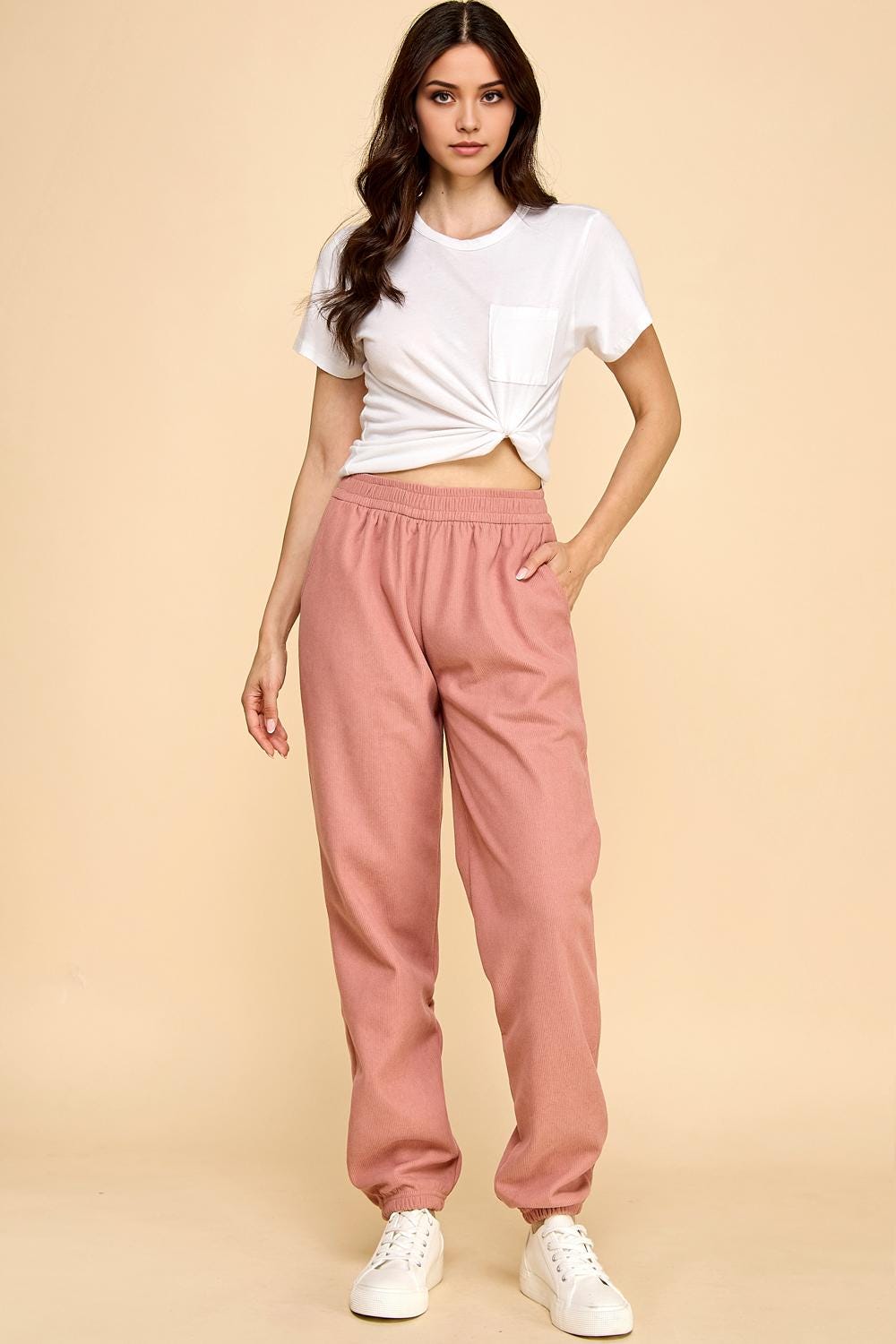 Corduroy Joggers: Fur Lined High Waist Lounge Pants - DG1614