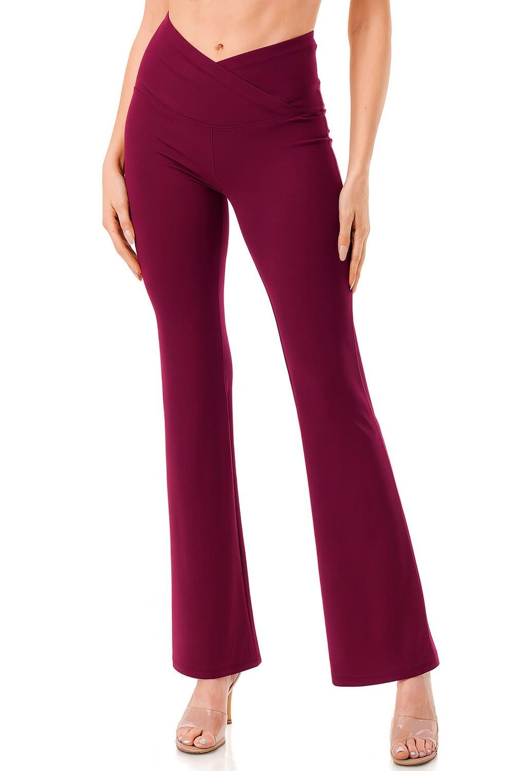 Crossover V-Waist Flare Leggings: Butt Lift High-Rise Activewear - MH35