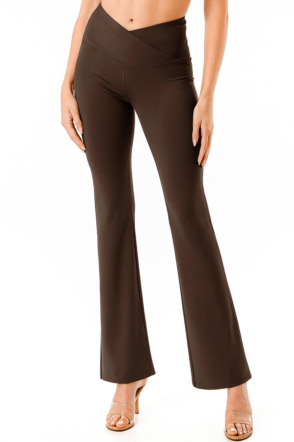 Crossover V-Waist Flare Leggings: Butt Lift High-Rise Activewear - MH35