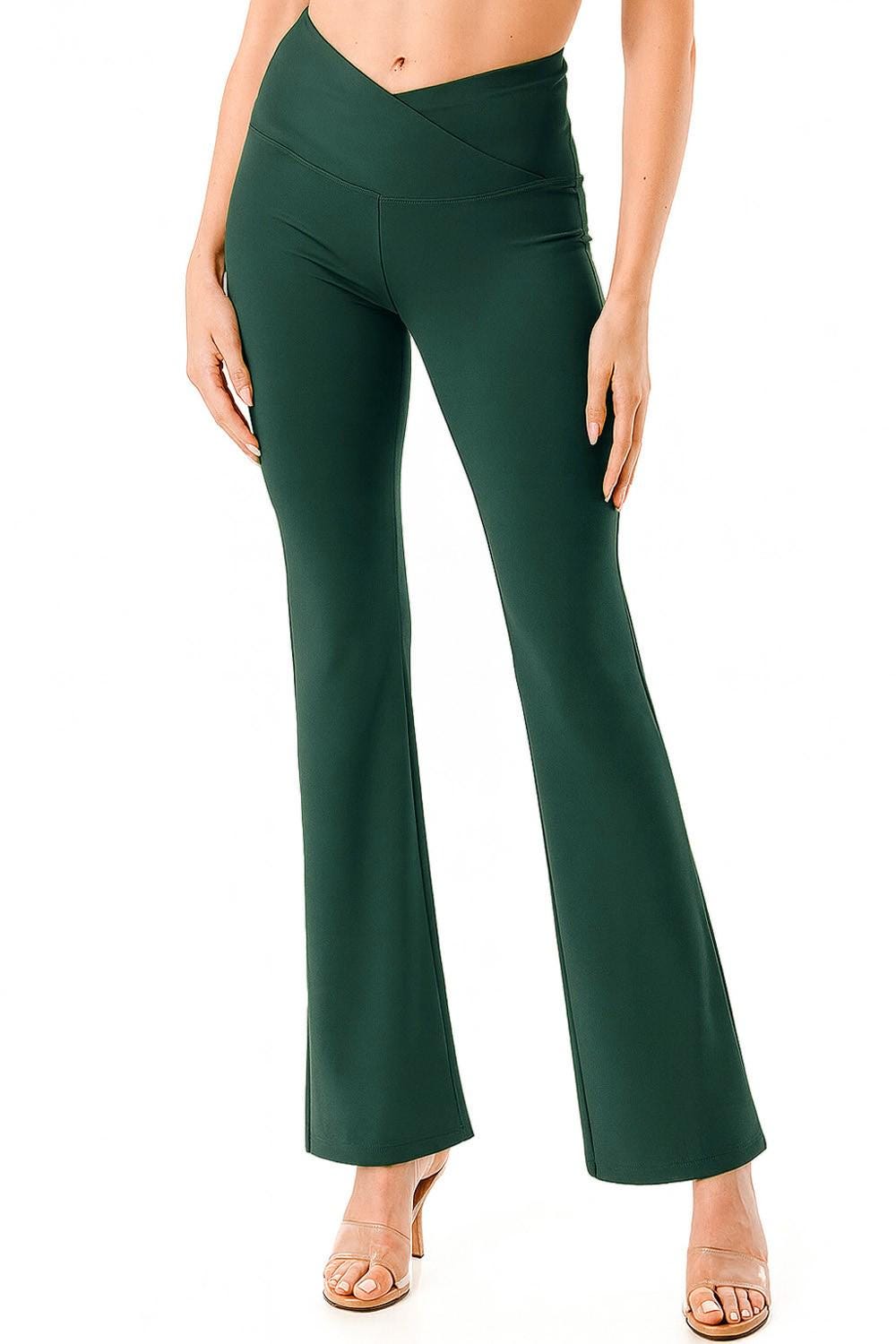 Crossover V-Waist Flare Leggings: Butt Lift High-Rise Activewear - MH35