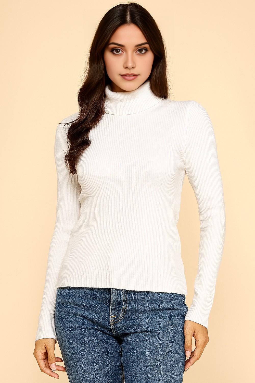 Women’s Turtleneck Sweater | Classic Knit Long Sleeve Pullover Top - DUO14