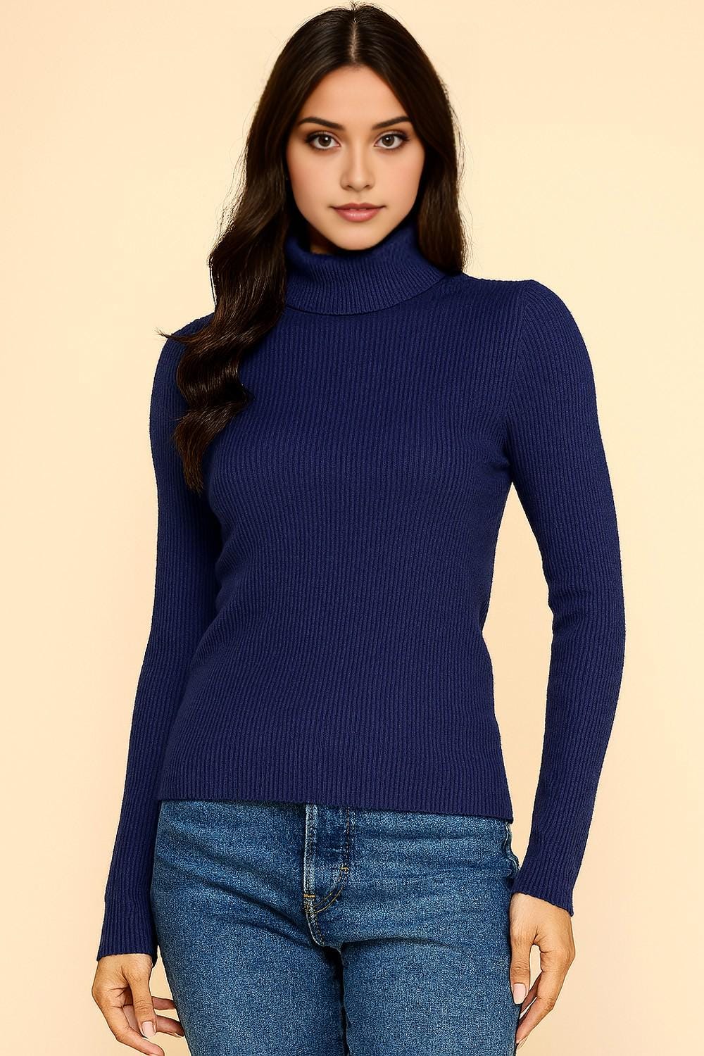 Women’s Turtleneck Sweater | Classic Knit Long Sleeve Pullover Top - DUO14
