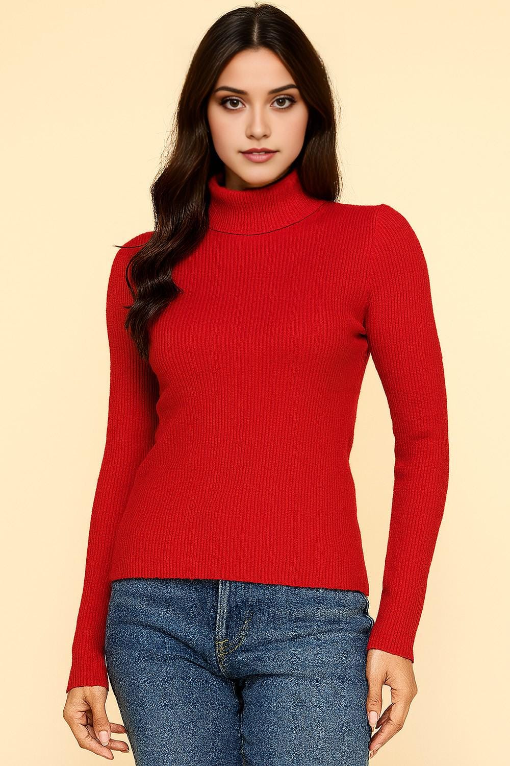 Women’s Turtleneck Sweater | Classic Knit Long Sleeve Pullover Top - DUO14