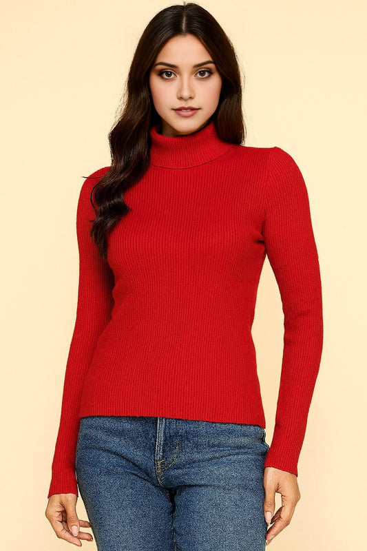 Women’s Turtleneck Sweater | Classic Knit Long Sleeve Pullover Top - DUO14