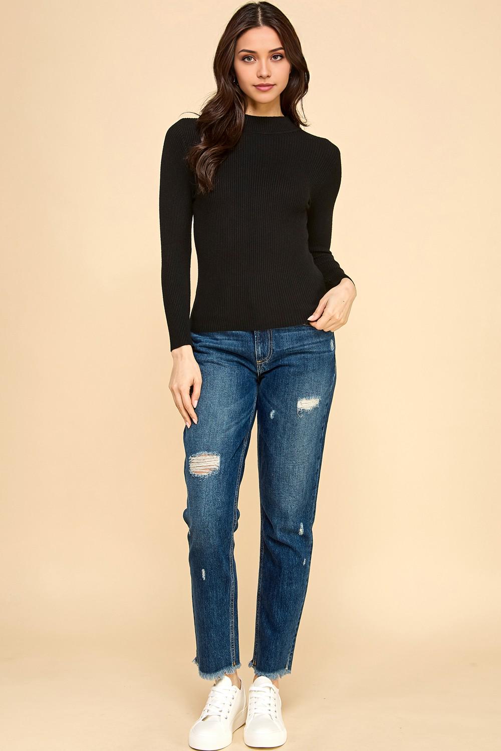 Women’s Mock Neck Sweater | Classic Knit Long Sleeve Pullover Top - DNO13
