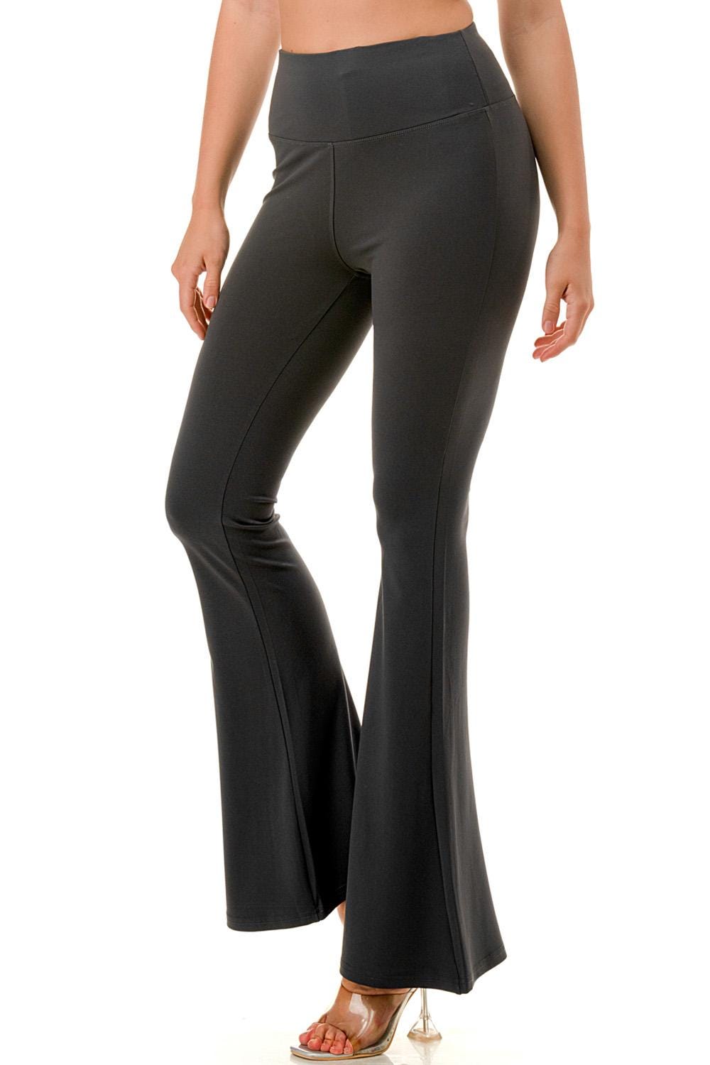 Flare Yoga Pants: High Waist Bell Bottom Leggings with Hidden Pocket - Charcoal - MH38