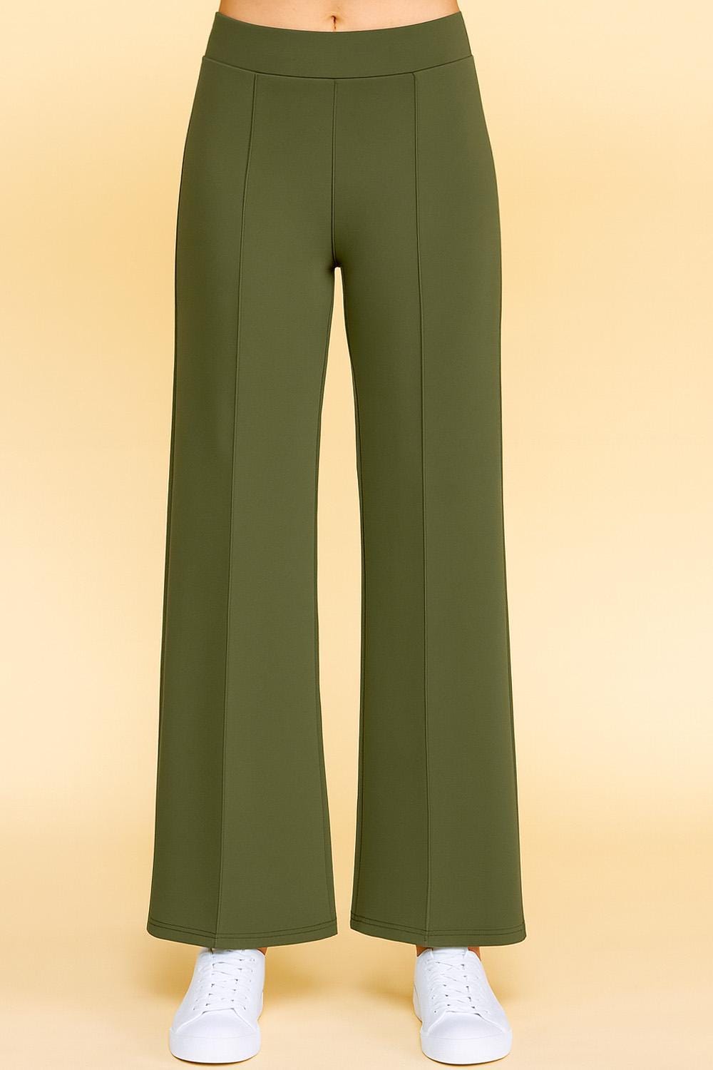 High Waist Pleated Stretch Trousers: Straight Leg Dress Pants - ZD44