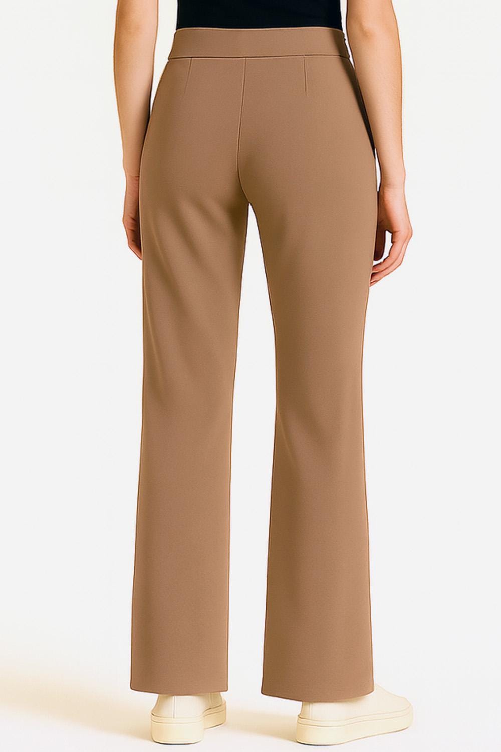High Waist Pleated Stretch Trousers: Straight Leg Dress Pants - ZD44