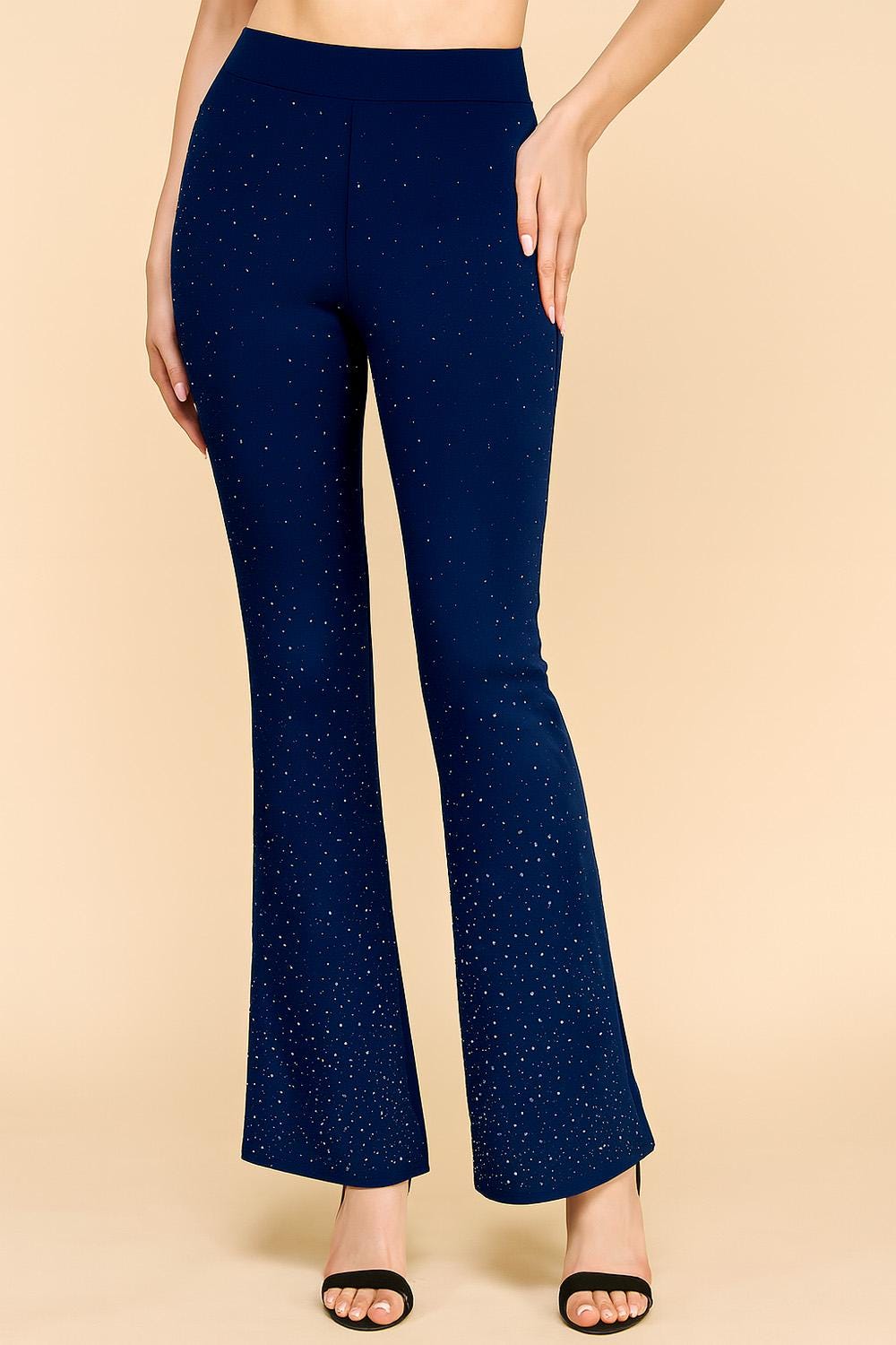 Rhinestone Flare Pants | High Waist Bell Bottom Yoga Pants | Sparkly Festival & Party Trousers – Z1537CT