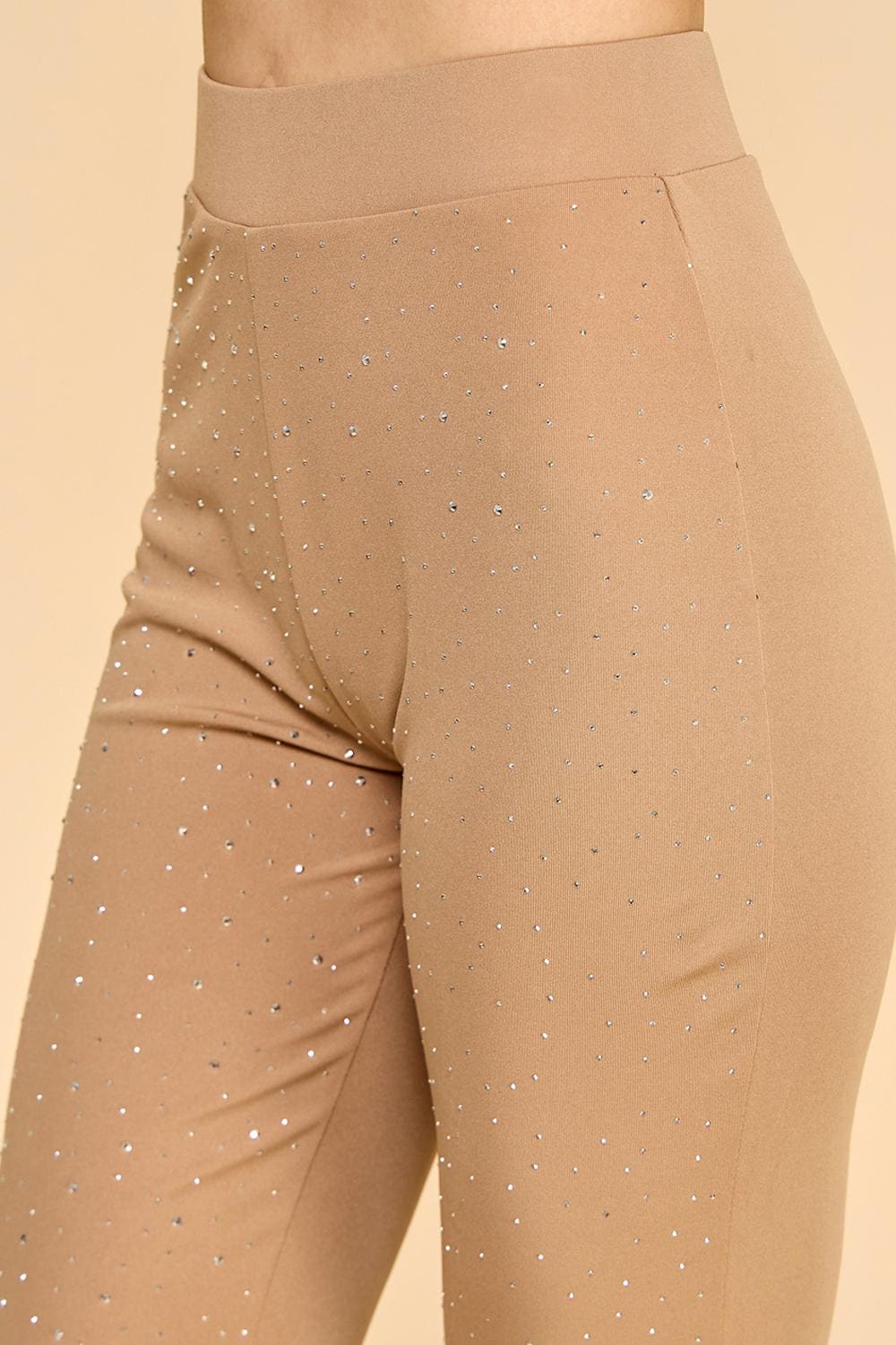Rhinestone Flare Pants | High Waist Bell Bottom Yoga Pants | Sparkly Festival & Party Trousers – Z1537CT