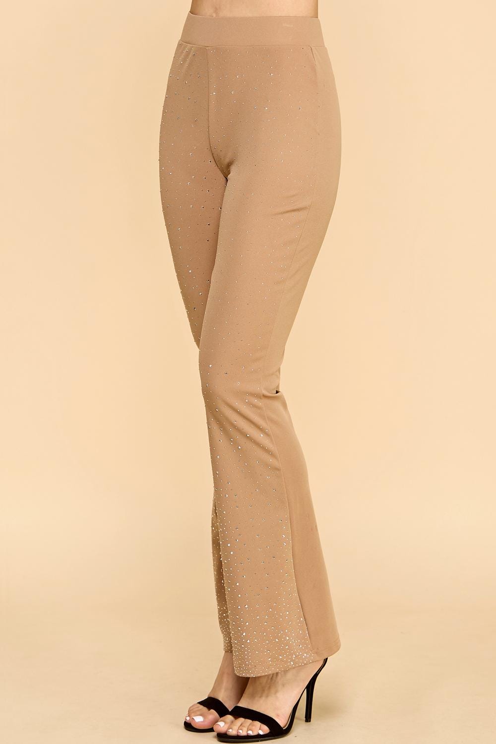 Rhinestone Flare Pants | High Waist Bell Bottom Yoga Pants | Sparkly Festival & Party Trousers – Z1537CT