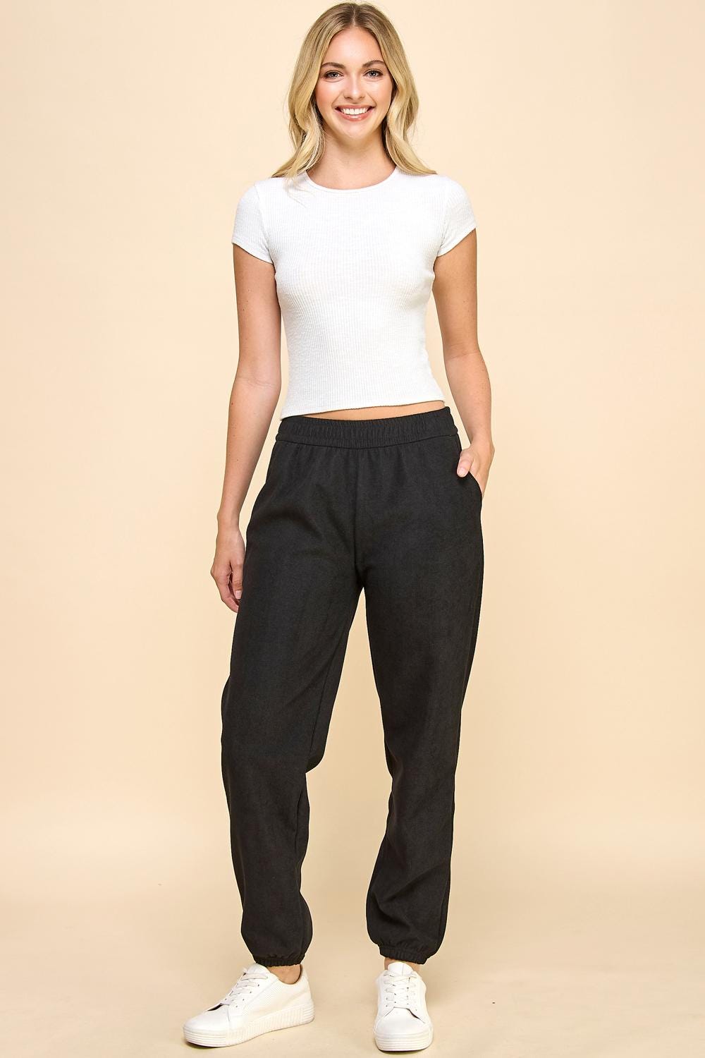 Corduroy Joggers: Fur Lined High Waist Lounge Pants - DG1614