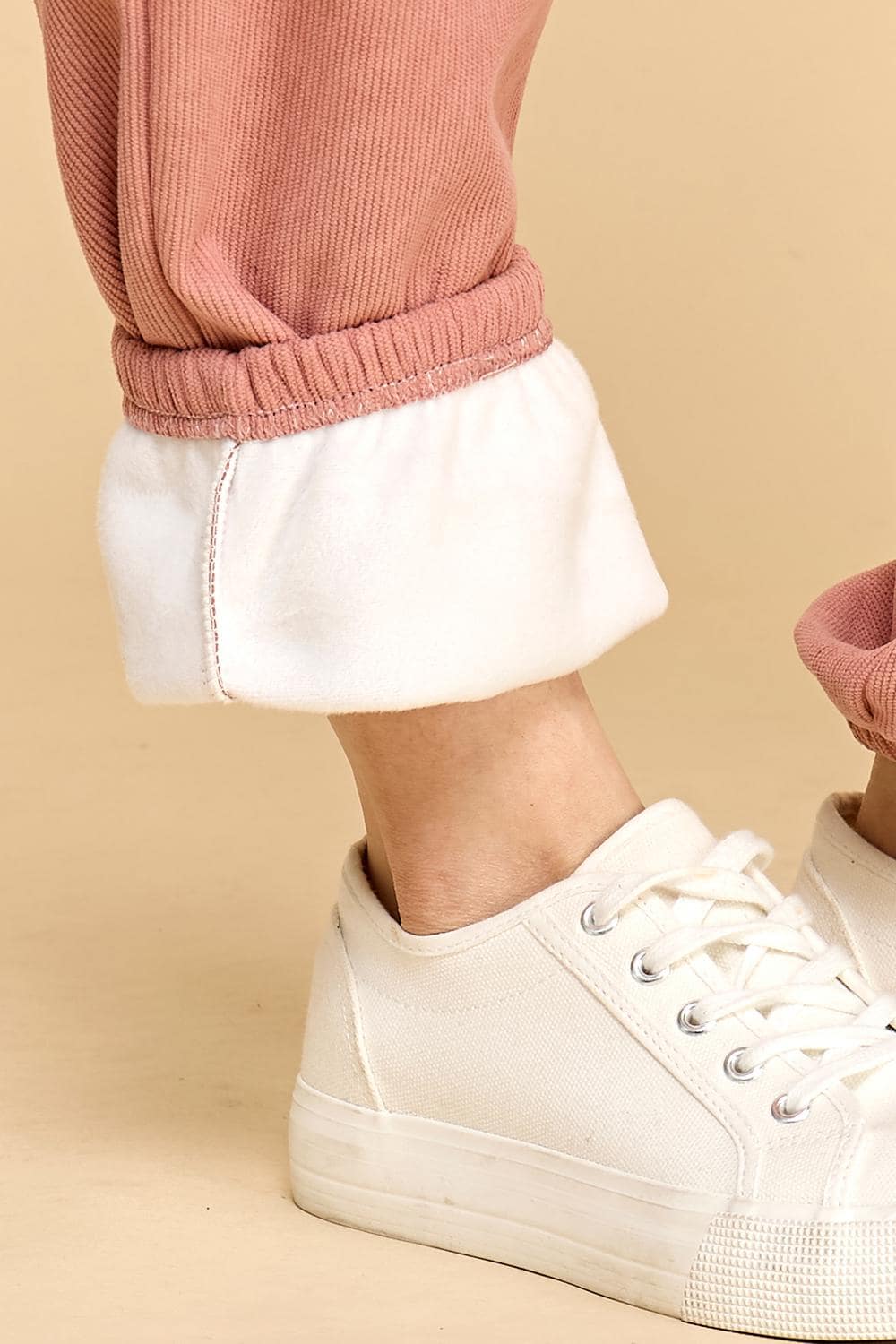 Corduroy Joggers: Fur Lined High Waist Lounge Pants - DG1614