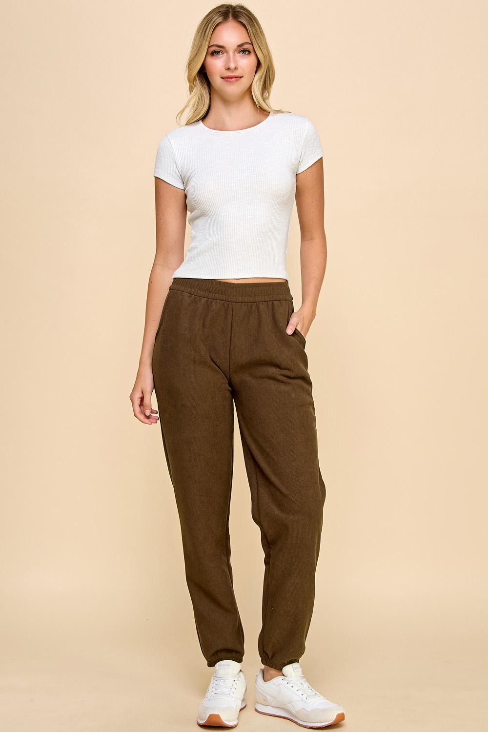 Corduroy Joggers: Fur Lined High Waist Lounge Pants - DG1614
