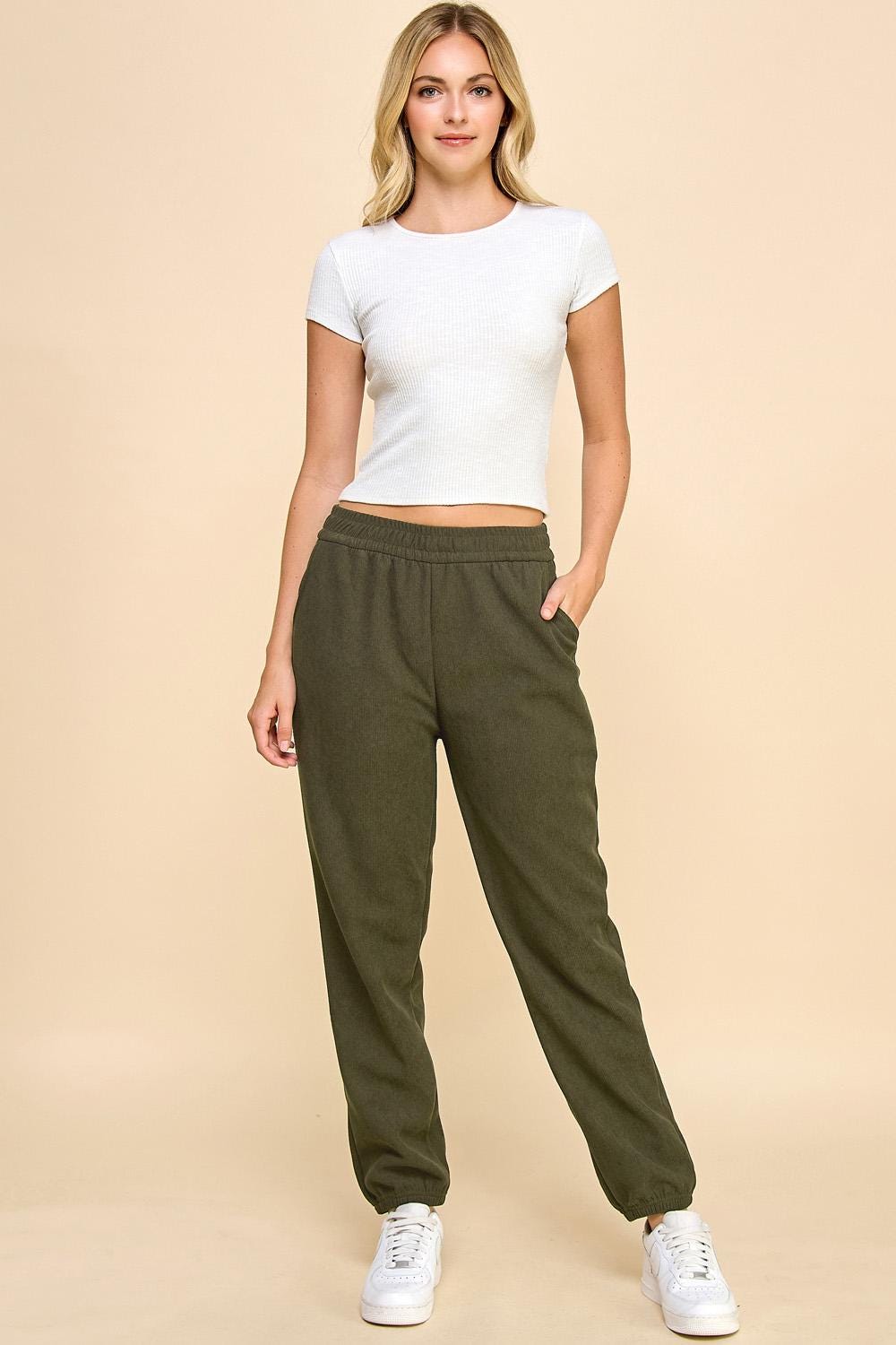 Corduroy Joggers: Fur Lined High Waist Lounge Pants - DG1614