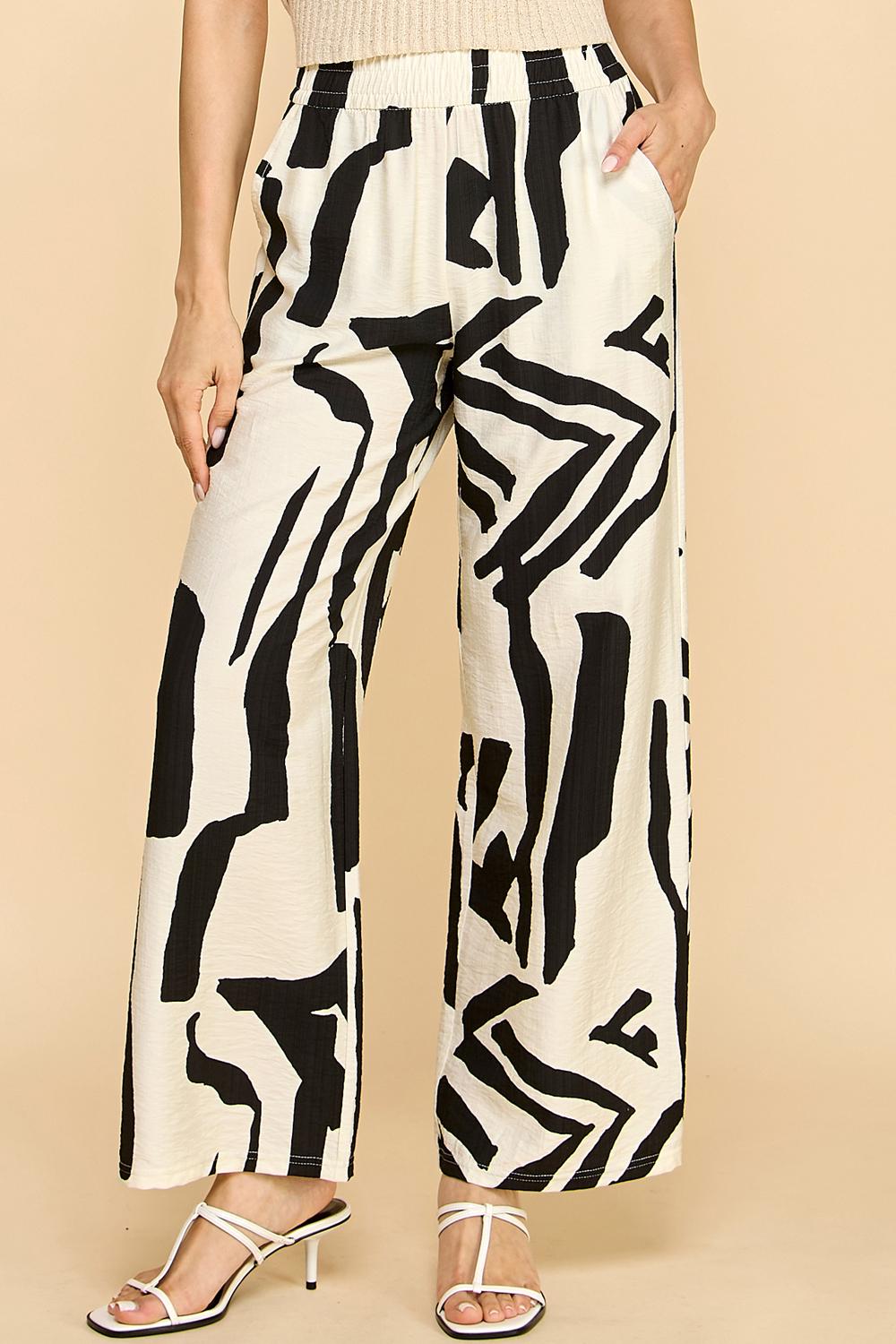 Unique Print Wide Leg Pants with Pockets – High Waist Elastic Lounge Trousers – LLS-12