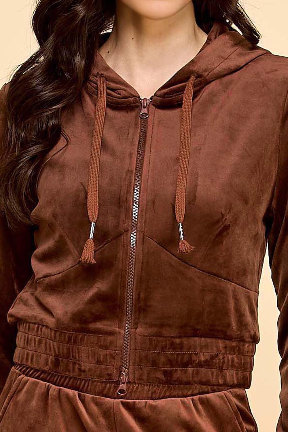 Velour Tracksuit Set – Stretch Zip-Up Hoodie & Wide Leg Pants | 2-Piece Lounge Outfit – WT612-SET