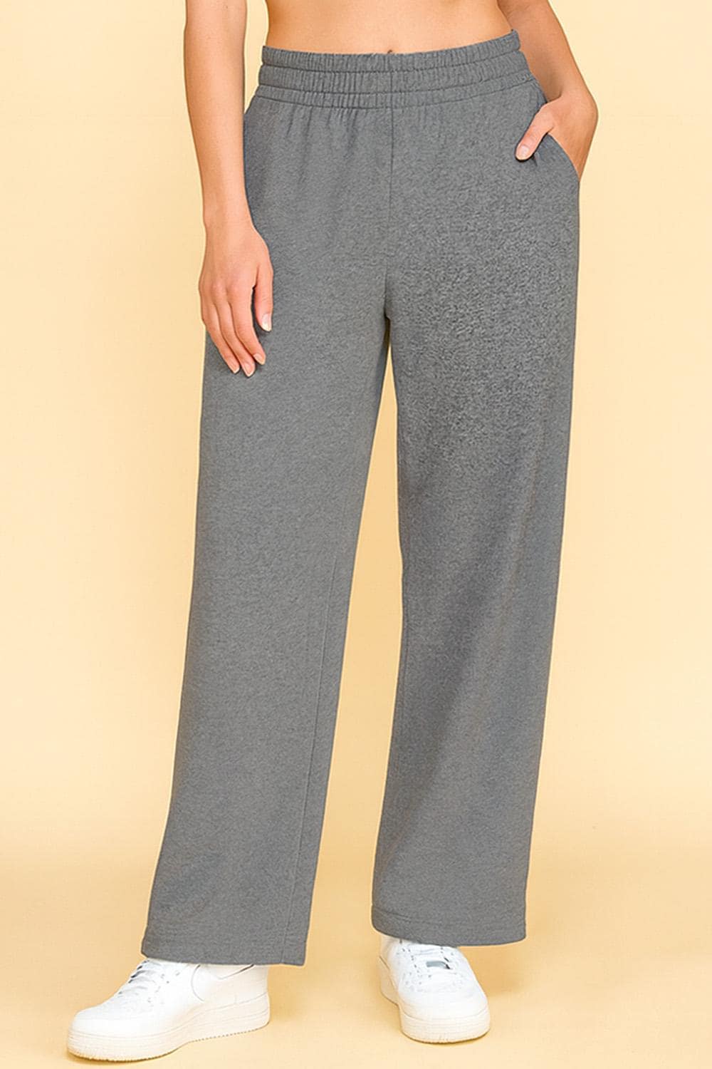 Fleece Sweatpants – French Terry Wide Elastic Waist Straight Leg Pants with Pockets | Cozy Lounge Joggers