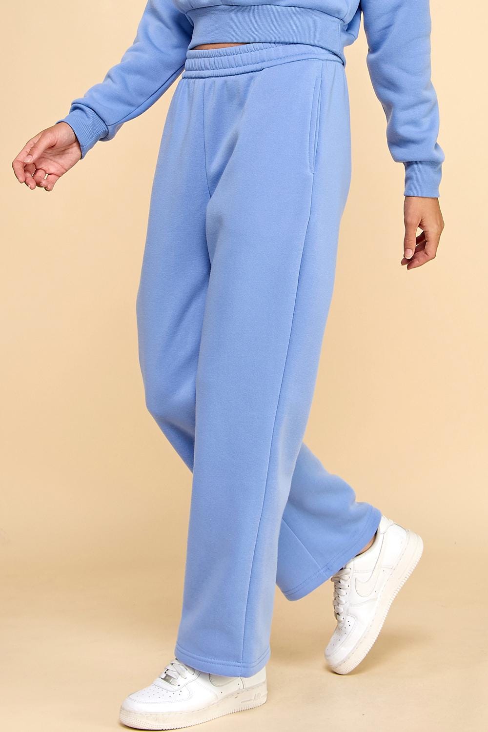 French Terry Fleece Sweatpants – Wide Elastic Waist Straight Leg Pants with Pockets | Cozy Lounge Joggers – QG71