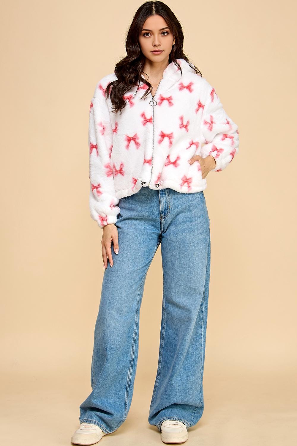 Faux Fur Zip-Up Hoodie Jacket – Plush Teddy Bear Print & Solid Colors | Cozy Streetwear Outerwear - J13G