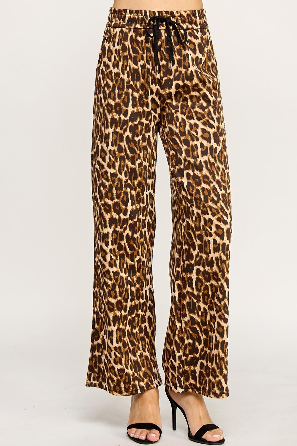Leopard Print Wide Leg Pants – Stretch Scuba Drawstring Trousers | Statement Lounge & Streetwear Pants – TKT16U